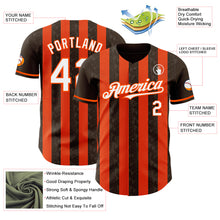 Load image into Gallery viewer, Custom Brown White-Orange Classic Vertical Stripe Fluid Liquid Texture Authentic Baseball Jersey
