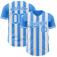 Загрузить изображение в средство просмотра галереи, Custom Electric Blue-White Classic Vertical Stripe Fluid Liquid Texture Authentic Baseball Jersey
