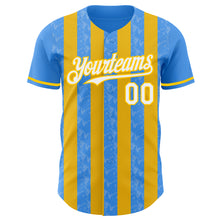 Laden Sie das Bild in den Galerie-Viewer, Custom Electric Blue White-Yellow Classic Vertical Stripe Fluid Liquid Texture Authentic Baseball Jersey
