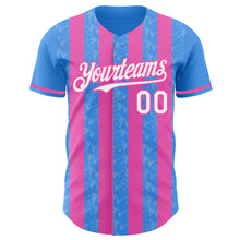 Laden Sie das Bild in den Galerie-Viewer, Custom Electric Blue White-Pink Classic Vertical Stripe Fluid Liquid Texture Authentic Baseball Jersey
