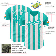 Load image into Gallery viewer, Custom Aqua-White Classic Vertical Stripe Fluid Liquid Texture Authentic Baseball Jersey
