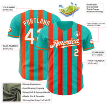 Load image into Gallery viewer, Custom Aqua White-Orange Classic Vertical Stripe Fluid Liquid Texture Authentic Baseball Jersey
