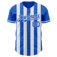 Загрузить изображение в средство просмотра галереи, Custom Thunder Blue-White Classic Vertical Stripe Fluid Liquid Texture Authentic Baseball Jersey
