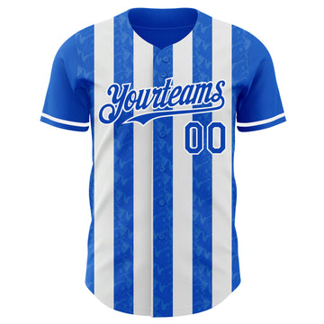 Custom Thunder Blue-White Classic Vertical Stripe Fluid Liquid Texture Authentic Baseball Jersey