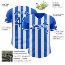 Загрузить изображение в средство просмотра галереи, Custom Thunder Blue-White Classic Vertical Stripe Fluid Liquid Texture Authentic Baseball Jersey
