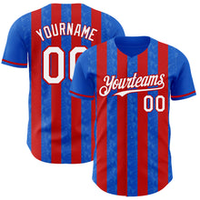 Загрузить изображение в средство просмотра галереи, Custom Thunder Blue White-Red Classic Vertical Stripe Fluid Liquid Texture Authentic Baseball Jersey

