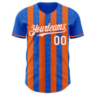 Custom Thunder Blue White-Orange Classic Vertical Stripe Fluid Liquid Texture Authentic Baseball Jersey
