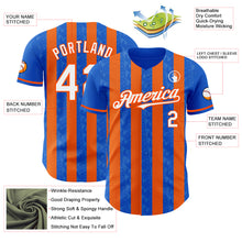 Загрузить изображение в средство просмотра галереи, Custom Thunder Blue White-Orange Classic Vertical Stripe Fluid Liquid Texture Authentic Baseball Jersey
