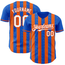 Загрузить изображение в средство просмотра галереи, Custom Thunder Blue White-Orange Classic Vertical Stripe Fluid Liquid Texture Authentic Baseball Jersey
