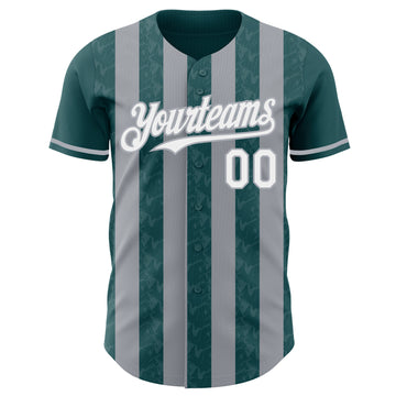 Custom Midnight Green White-Gray Classic Vertical Stripe Fluid Liquid Texture Authentic Baseball Jersey