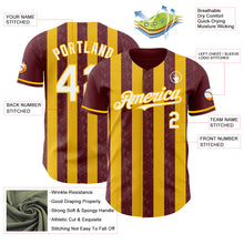 Load image into Gallery viewer, Custom Burgundy White-Gold Classic Vertical Stripe Fluid Liquid Texture Authentic Baseball Jersey
