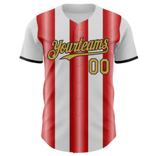 Laden Sie das Bild in den Galerie-Viewer, Custom White Old Gold Red-Black Gradient Vertical Stripe Argentina Style Authentic Baseball Jersey
