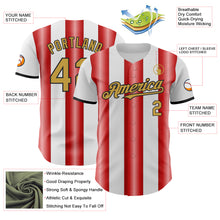 Laden Sie das Bild in den Galerie-Viewer, Custom White Old Gold Red-Black Gradient Vertical Stripe Argentina Style Authentic Baseball Jersey
