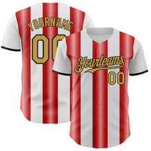 Laden Sie das Bild in den Galerie-Viewer, Custom White Old Gold Red-Black Gradient Vertical Stripe Argentina Style Authentic Baseball Jersey
