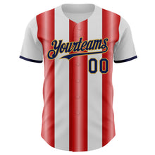 Charger l'image dans la galerie, Custom White Navy Red-Old Gold Gradient Vertical Stripe Argentina Style Authentic Baseball Jersey
