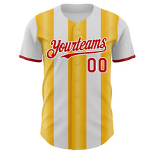 Charger l'image dans la galerie, Custom White Red-Gold Gradient Vertical Stripe Argentina Style Authentic Baseball Jersey

