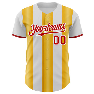 Custom White Red-Gold Gradient Vertical Stripe Argentina Style Authentic Baseball Jersey