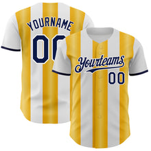 Load image into Gallery viewer, Custom White Navy-Gold Gradient Vertical Stripe Argentina Style Authentic Baseball Jersey
