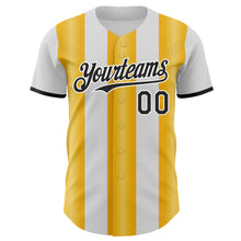 Load image into Gallery viewer, Custom White Black-Gold Gradient Vertical Stripe Argentina Style Authentic Baseball Jersey
