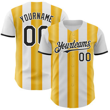 Custom White Black-Gold Gradient Vertical Stripe Argentina Style Authentic Baseball Jersey