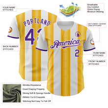 Laden Sie das Bild in den Galerie-Viewer, Custom White Purple-Gold Gradient Vertical Stripe Argentina Style Authentic Baseball Jersey

