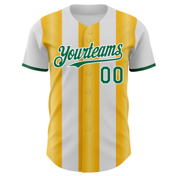 Custom White Kelly Green-Gold Gradient Vertical Stripe Argentina Style Authentic Baseball Jersey