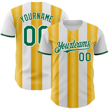 Charger l'image dans la galerie, Custom White Kelly Green-Gold Gradient Vertical Stripe Argentina Style Authentic Baseball Jersey
