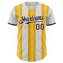 Load image into Gallery viewer, Custom White Brown-Gold Gradient Vertical Stripe Argentina Style Authentic Baseball Jersey
