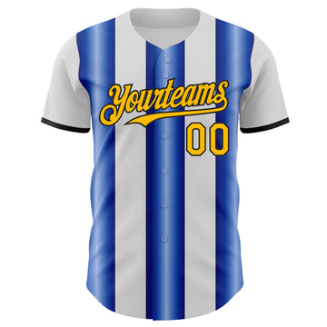 Custom White Gold Royal-Black Gradient Vertical Stripe Argentina Style Authentic Baseball Jersey