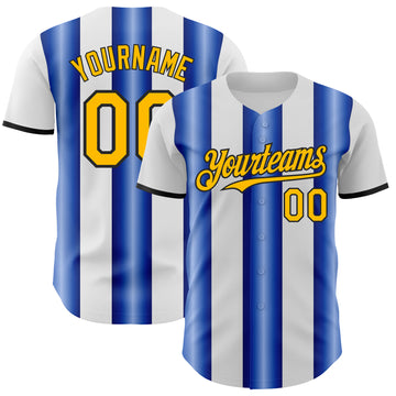 Custom White Gold Royal-Black Gradient Vertical Stripe Argentina Style Authentic Baseball Jersey