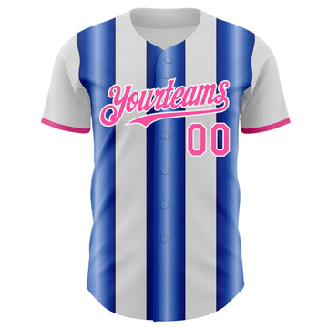 Custom White Pink-Royal Gradient Vertical Stripe Argentina Style Authentic Baseball Jersey