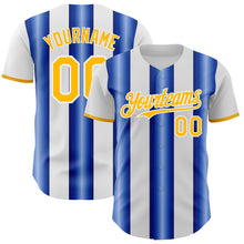Load image into Gallery viewer, Custom White Gold-Royal Gradient Vertical Stripe Argentina Style Authentic Baseball Jersey
