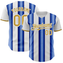 Load image into Gallery viewer, Custom White Old Gold-Royal Gradient Vertical Stripe Argentina Style Authentic Baseball Jersey
