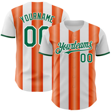 Custom White Kelly Green-Orange Gradient Vertical Stripe Argentina Style Authentic Baseball Jersey