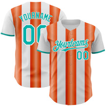 Load image into Gallery viewer, Custom White Aqua-Orange Gradient Vertical Stripe Argentina Style Authentic Baseball Jersey
