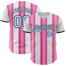 Load image into Gallery viewer, Custom White Light Blue Pink-Black Gradient Vertical Stripe Argentina Style Authentic Baseball Jersey
