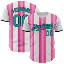 Load image into Gallery viewer, Custom White Teal Pink-Black Gradient Vertical Stripe Argentina Style Authentic Baseball Jersey
