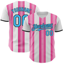 Загрузить изображение в средство просмотра галереи, Custom White Sky Blue Pink-Black Gradient Vertical Stripe Argentina Style Authentic Baseball Jersey
