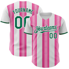 Charger l'image dans la galerie, Custom White Kelly Green-Pink Gradient Vertical Stripe Argentina Style Authentic Baseball Jersey
