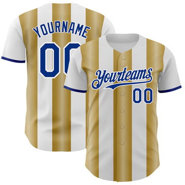 Custom White Royal-Old Gold Gradient Vertical Stripe Argentina Style Authentic Baseball Jersey