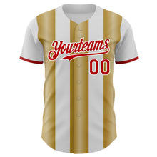 Charger l'image dans la galerie, Custom White Red-Old Gold Gradient Vertical Stripe Argentina Style Authentic Baseball Jersey
