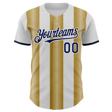Charger l'image dans la galerie, Custom White Navy-Old Gold Gradient Vertical Stripe Argentina Style Authentic Baseball Jersey
