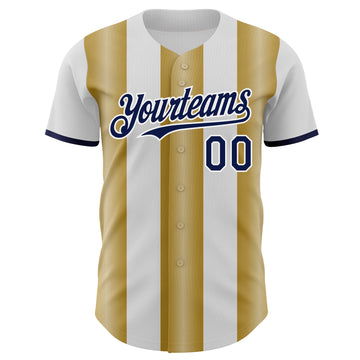 Custom White Navy-Old Gold Gradient Vertical Stripe Argentina Style Authentic Baseball Jersey