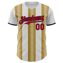 Load image into Gallery viewer, Custom White Red Old Gold-Navy Gradient Vertical Stripe Argentina Style Authentic Baseball Jersey
