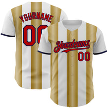 Load image into Gallery viewer, Custom White Red Old Gold-Navy Gradient Vertical Stripe Argentina Style Authentic Baseball Jersey
