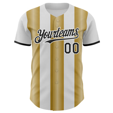 Custom White Black-Old Gold Gradient Vertical Stripe Argentina Style Authentic Baseball Jersey