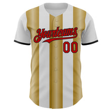 Load image into Gallery viewer, Custom White Red Old Gold-Black Gradient Vertical Stripe Argentina Style Authentic Baseball Jersey
