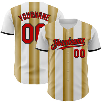 Custom White Red Old Gold-Black Gradient Vertical Stripe Argentina Style Authentic Baseball Jersey