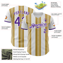 Charger l'image dans la galerie, Custom White Purple-Old Gold Gradient Vertical Stripe Argentina Style Authentic Baseball Jersey
