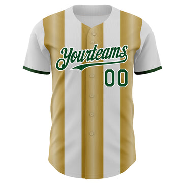Custom White Green-Old Gold Gradient Vertical Stripe Argentina Style Authentic Baseball Jersey